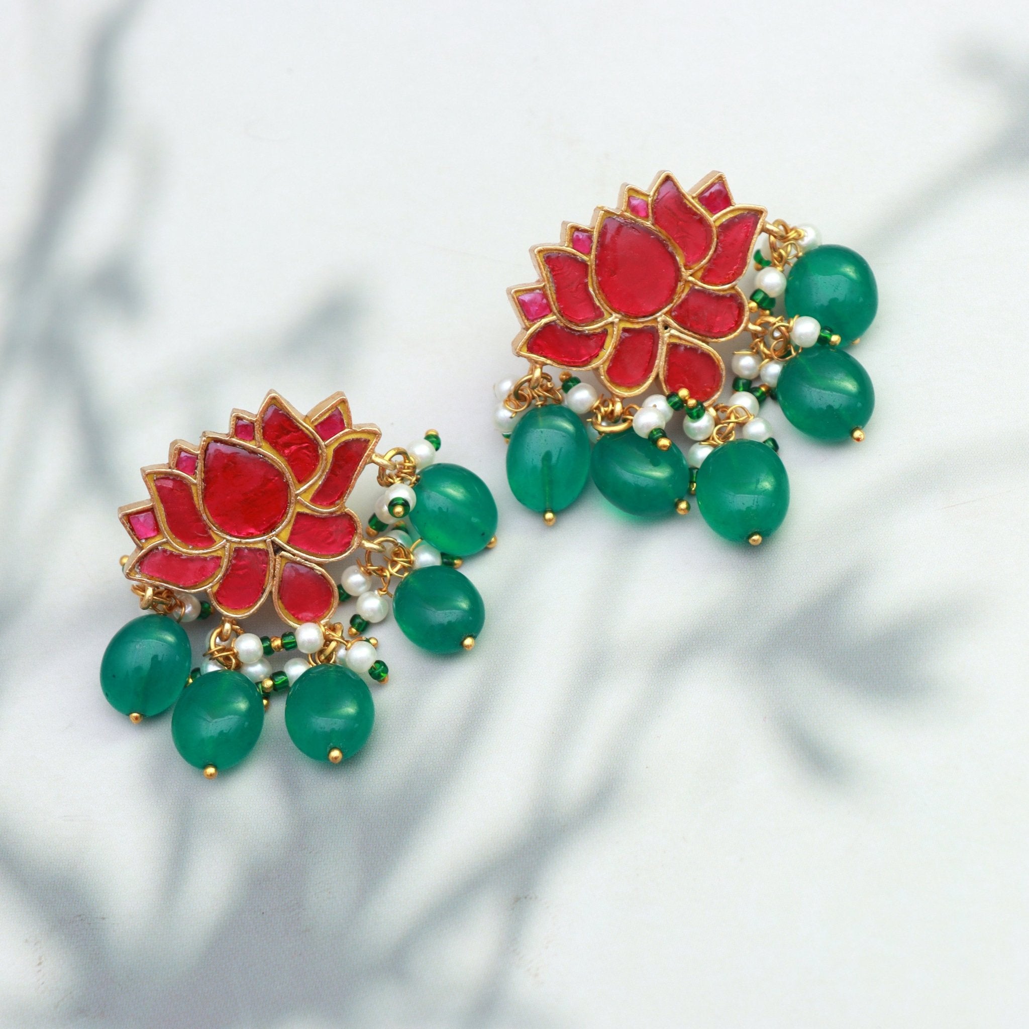 Lotus Bloom Kundan Earrings - Dropdeadgorgeous