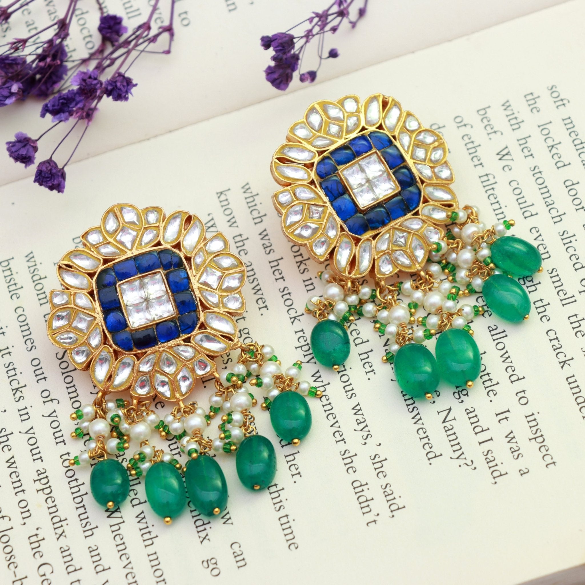 Royal Sapphire Kundan Chandbali Earrings - Dropdeadgorgeous