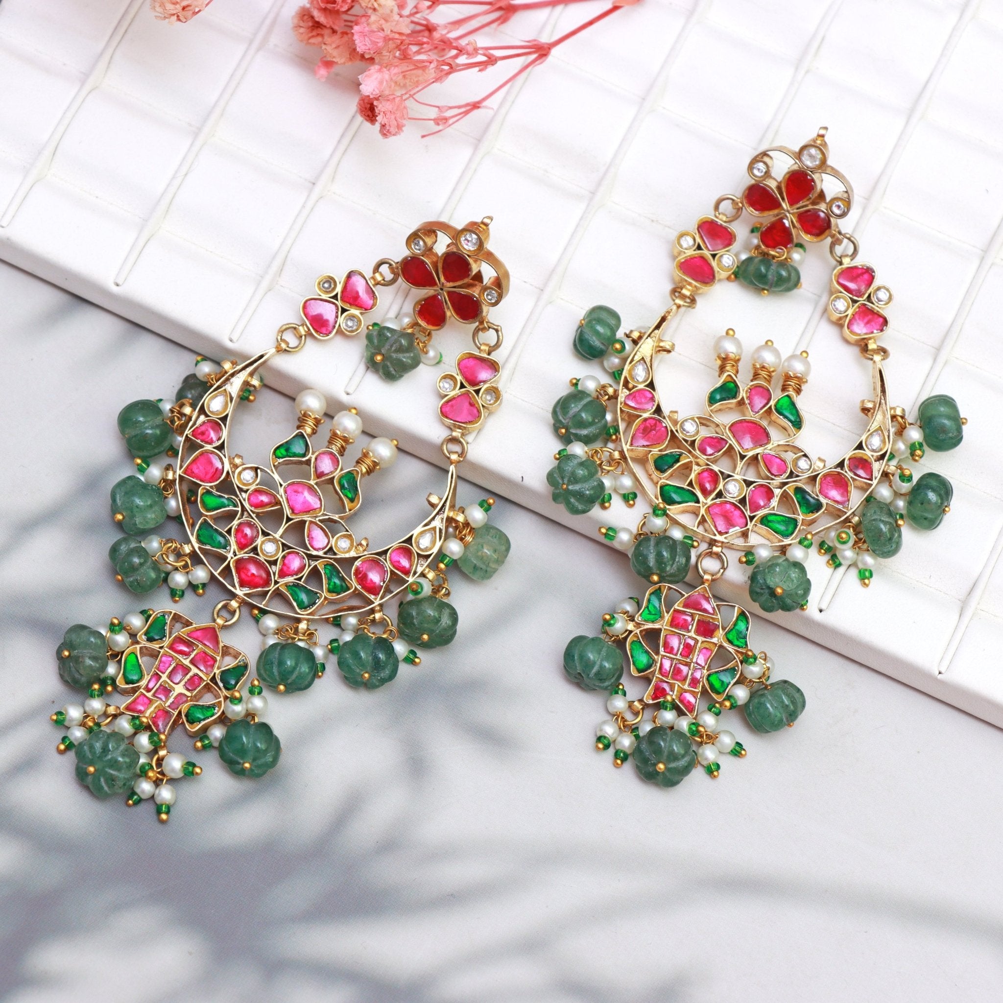Meenakari Crescent Royale Chandbalis - Dropdeadgorgeous