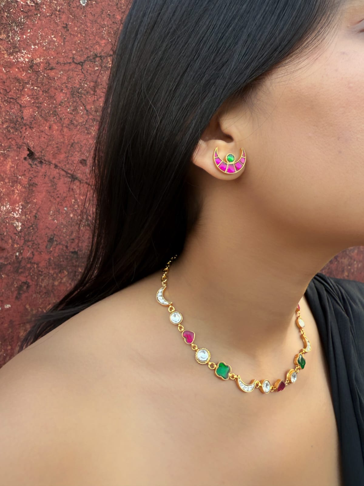 Clover-Dil-Chand Neckpiece with Chand Studs - Dropdeadgorgeous