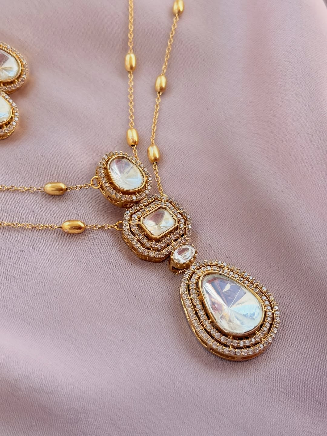 Indrani Layered Polki Pendant with Studs - Dropdeadgorgeous