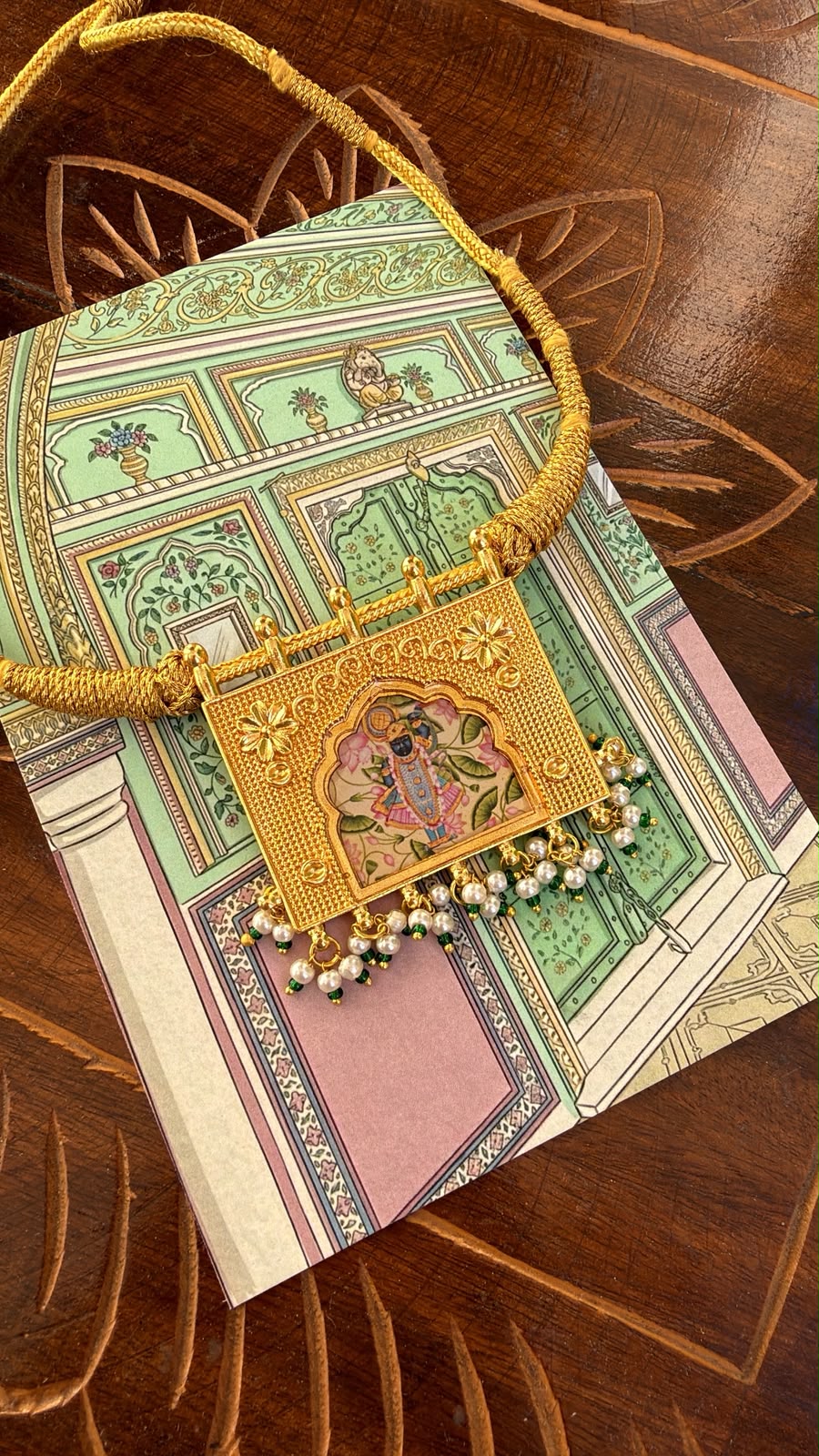 Shreenath Ji Panel Pendant with Sunheri Dori - Dropdeadgorgeous