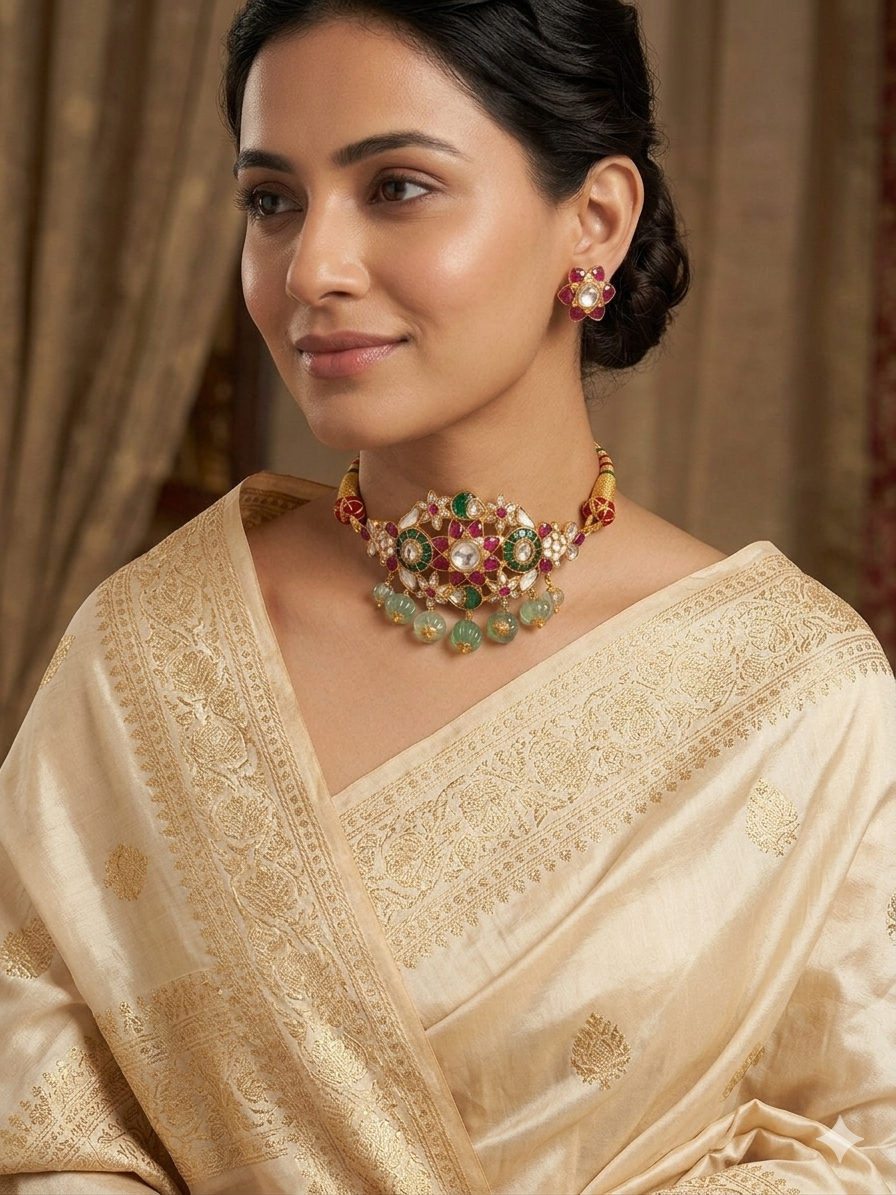 Hawamahal Kundan Chokker with Studs - Dropdeadgorgeous