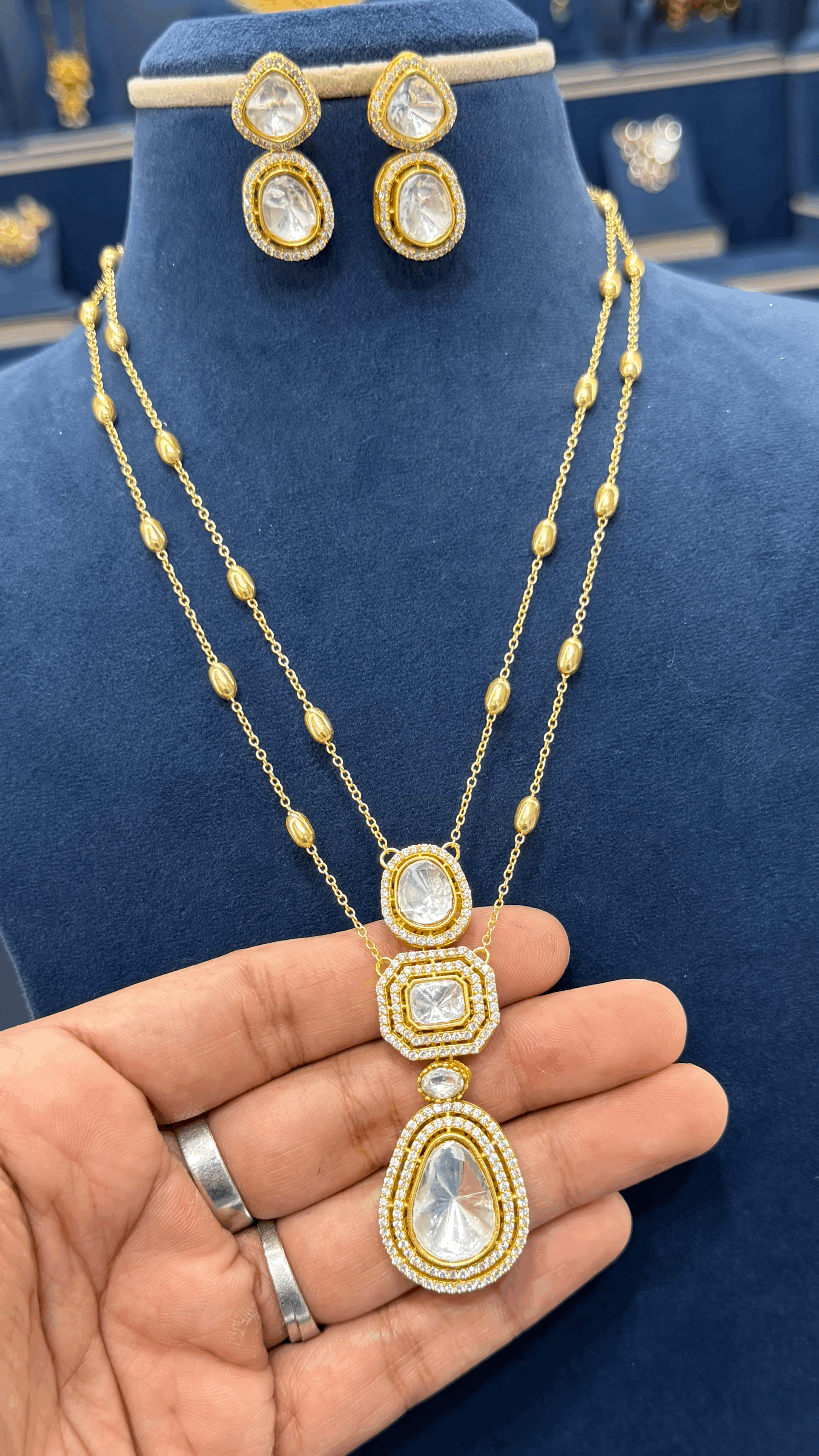 Indrani Layered Polki Pendant with Studs - Dropdeadgorgeous