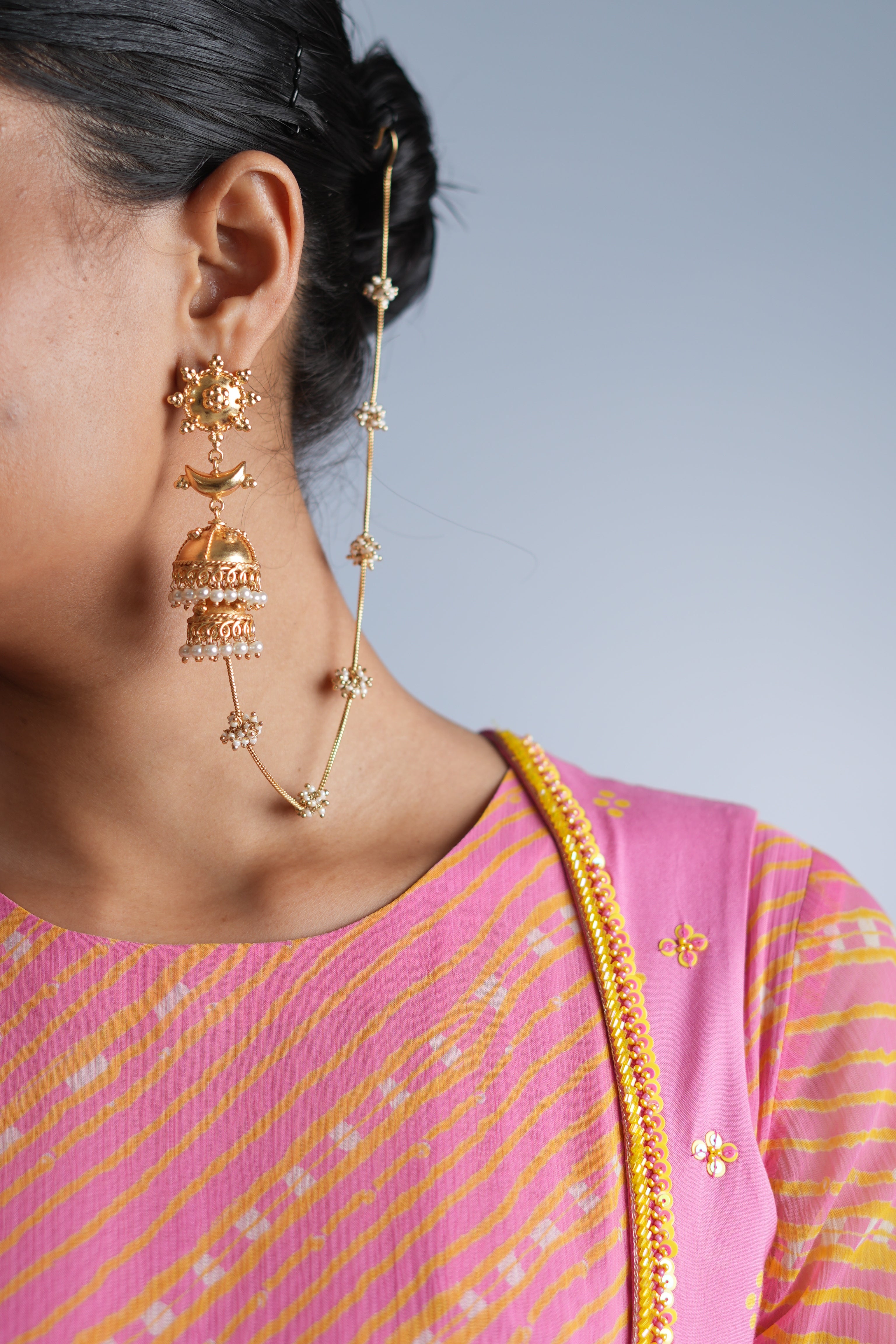 Chehel Moti Jhumki with Basra Moti Kaanchain - Dropdeadgorgeous