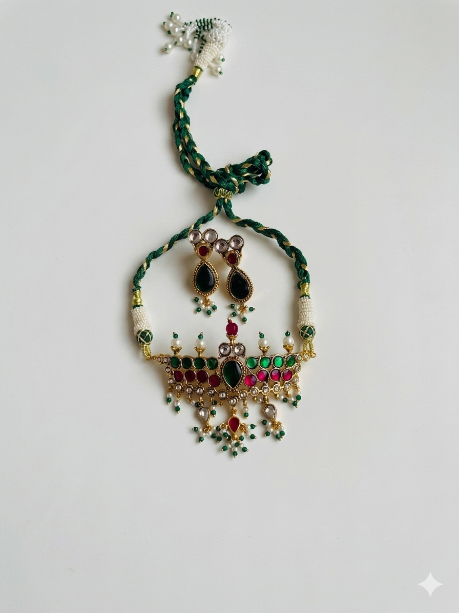 Do Mayur Mini Aad/Chokker with Danglers - Dropdeadgorgeous