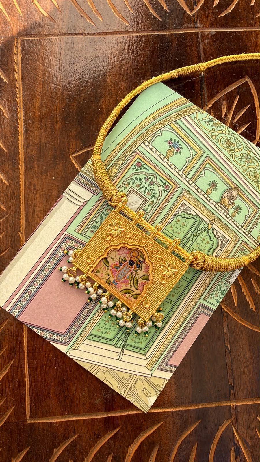 Shreenath Ji Panel Pendant with Sunheri Dori - Dropdeadgorgeous