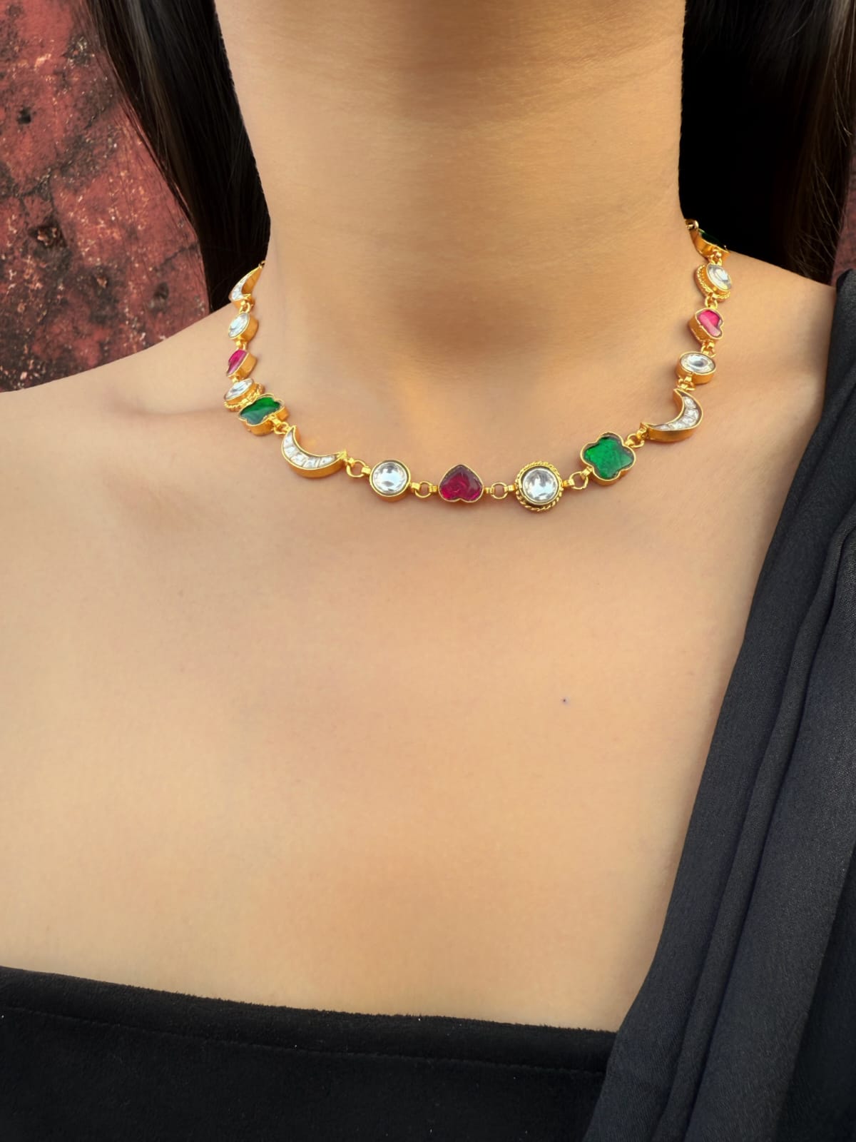 Clover-Dil-Chand Neckpiece with Chand Studs - Dropdeadgorgeous