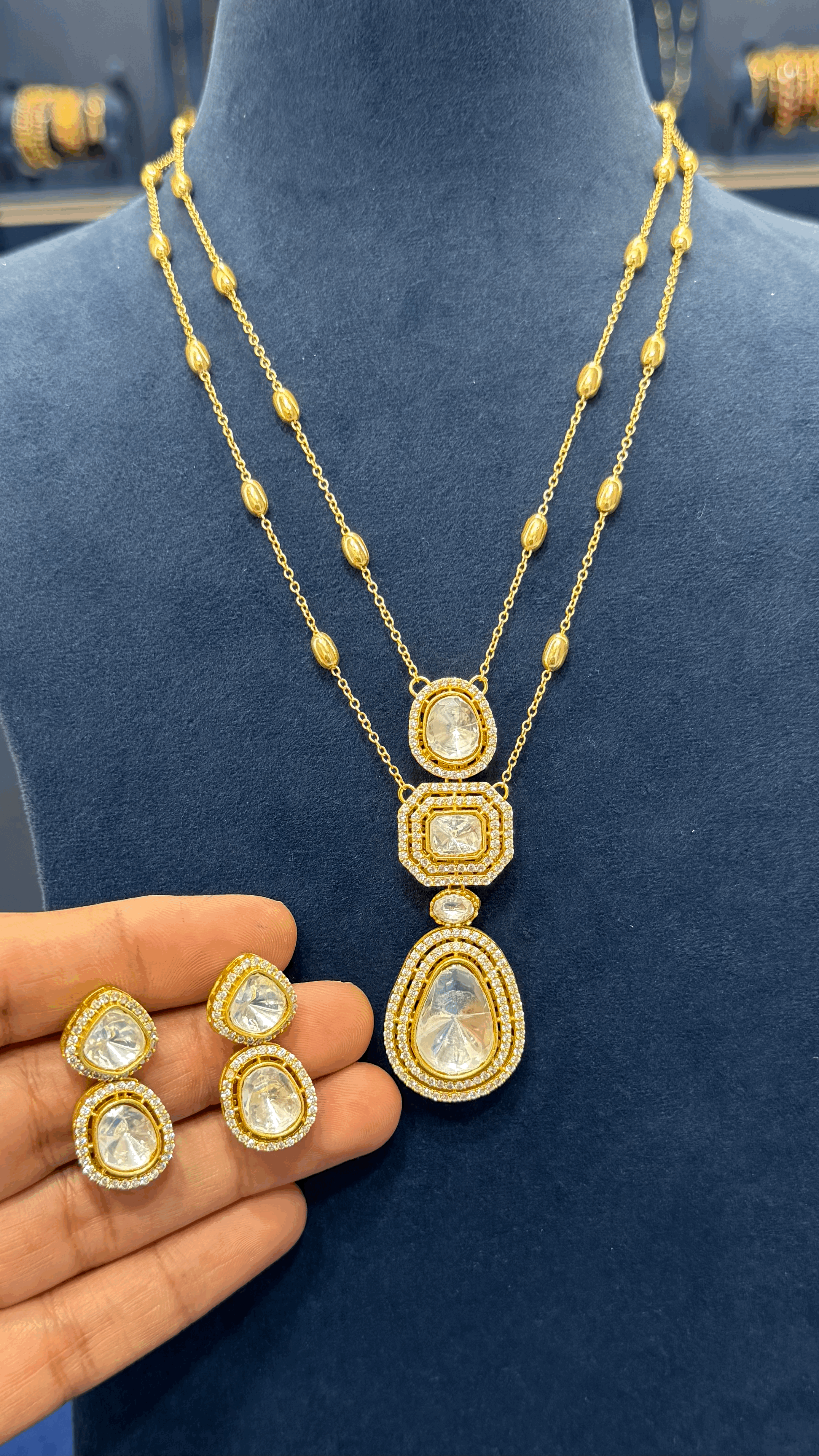 Indrani Layered Polki Pendant with Studs - Dropdeadgorgeous