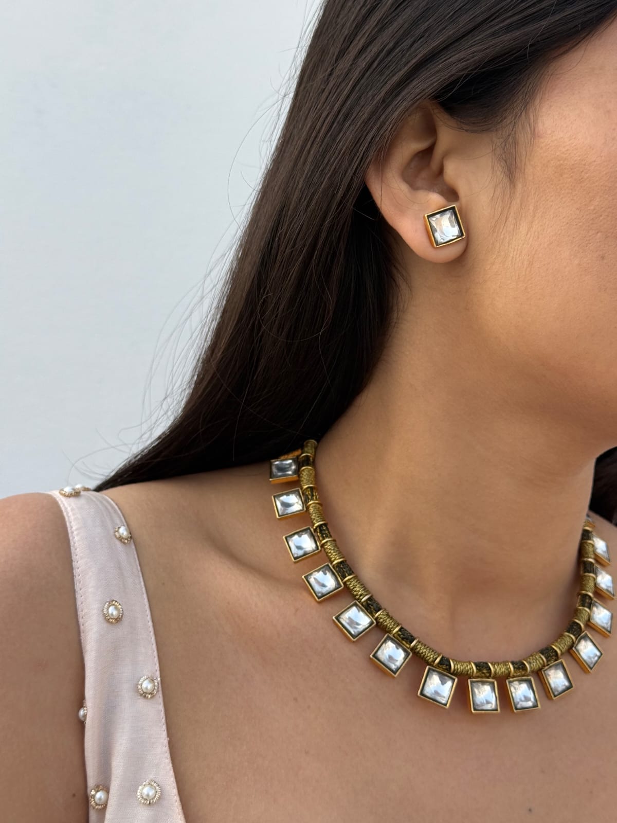 Square Kundan Haar 2.0 with Studs - Dropdeadgorgeous