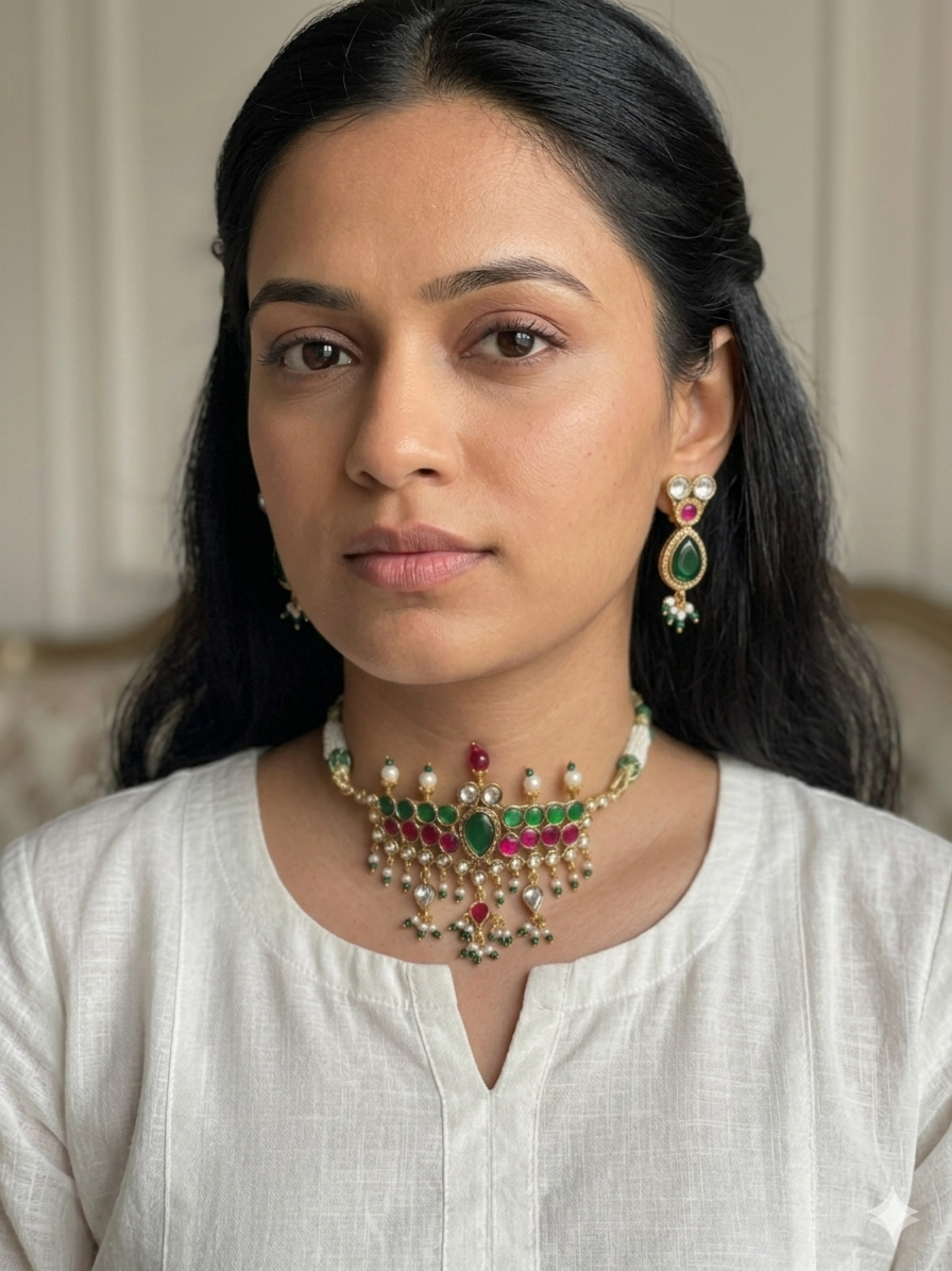 Do Mayur Mini Aad/Chokker with Danglers - Dropdeadgorgeous