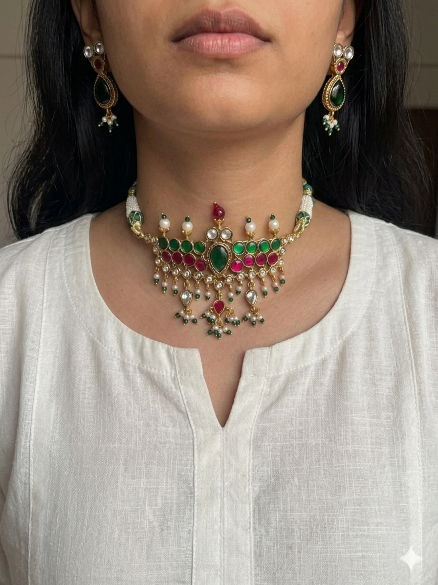 Do Mayur Mini Aad/Chokker with Danglers - Dropdeadgorgeous
