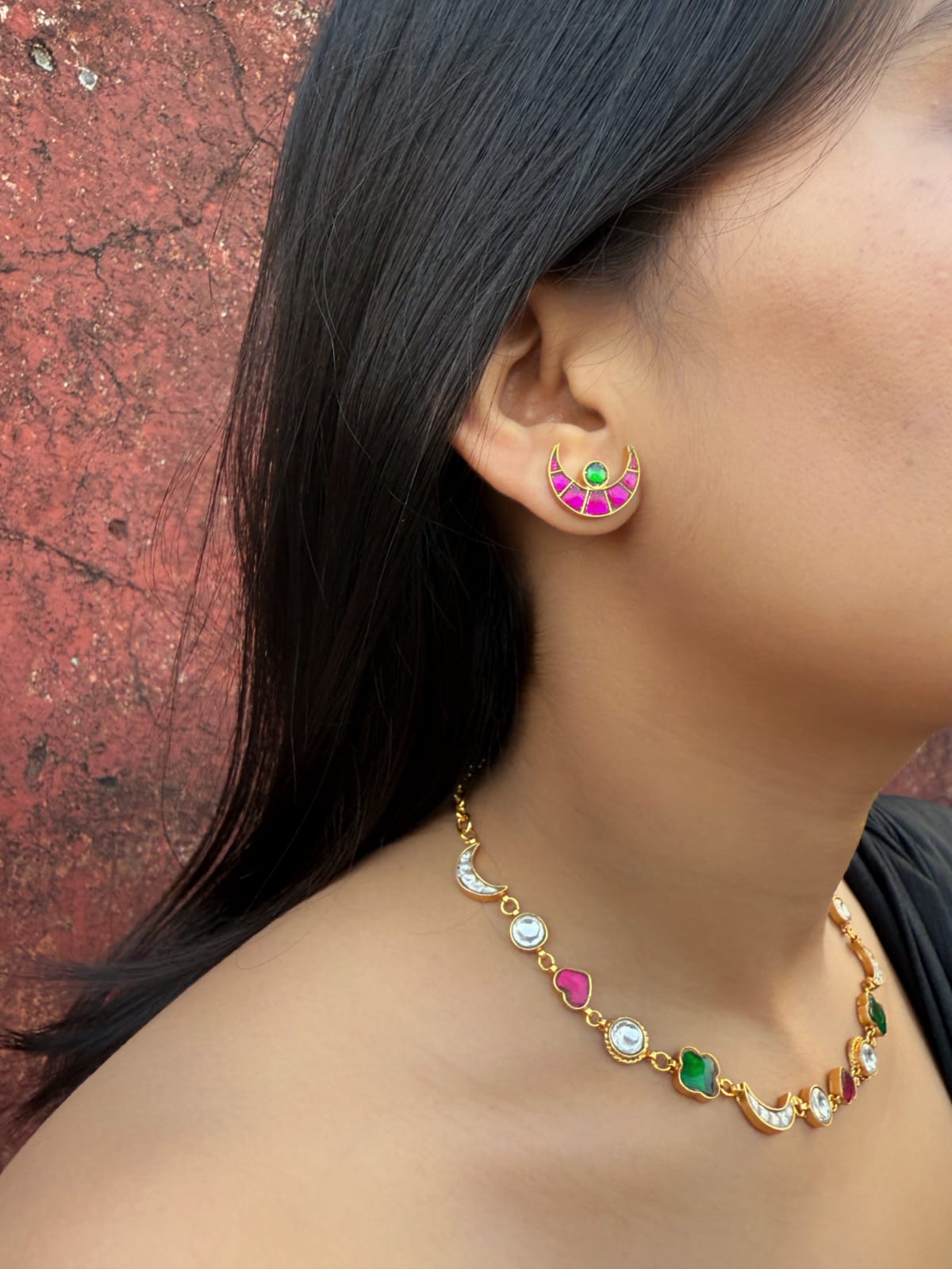 Clover-Dil-Chand Neckpiece with Chand Studs - Dropdeadgorgeous