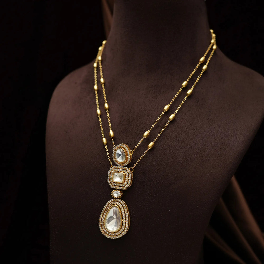 Indrani Layered Polki Pendant with Studs - Dropdeadgorgeous