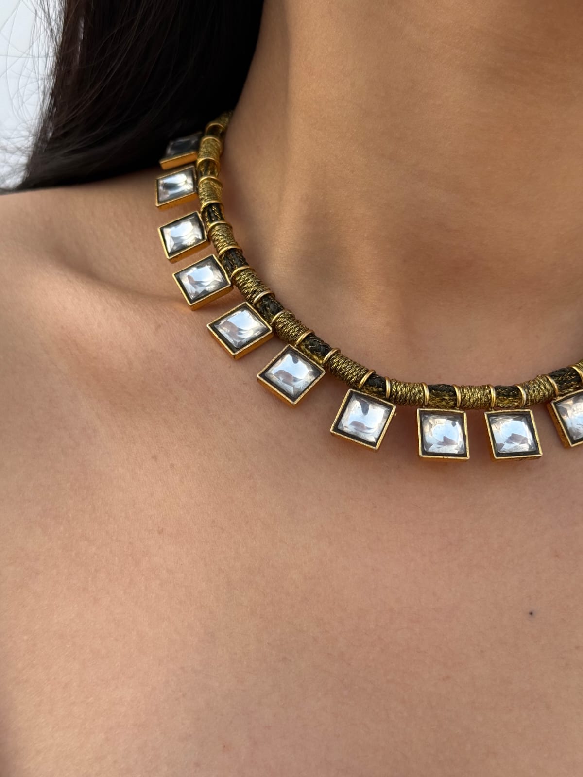 Square Kundan Haar 2.0 with Studs - Dropdeadgorgeous