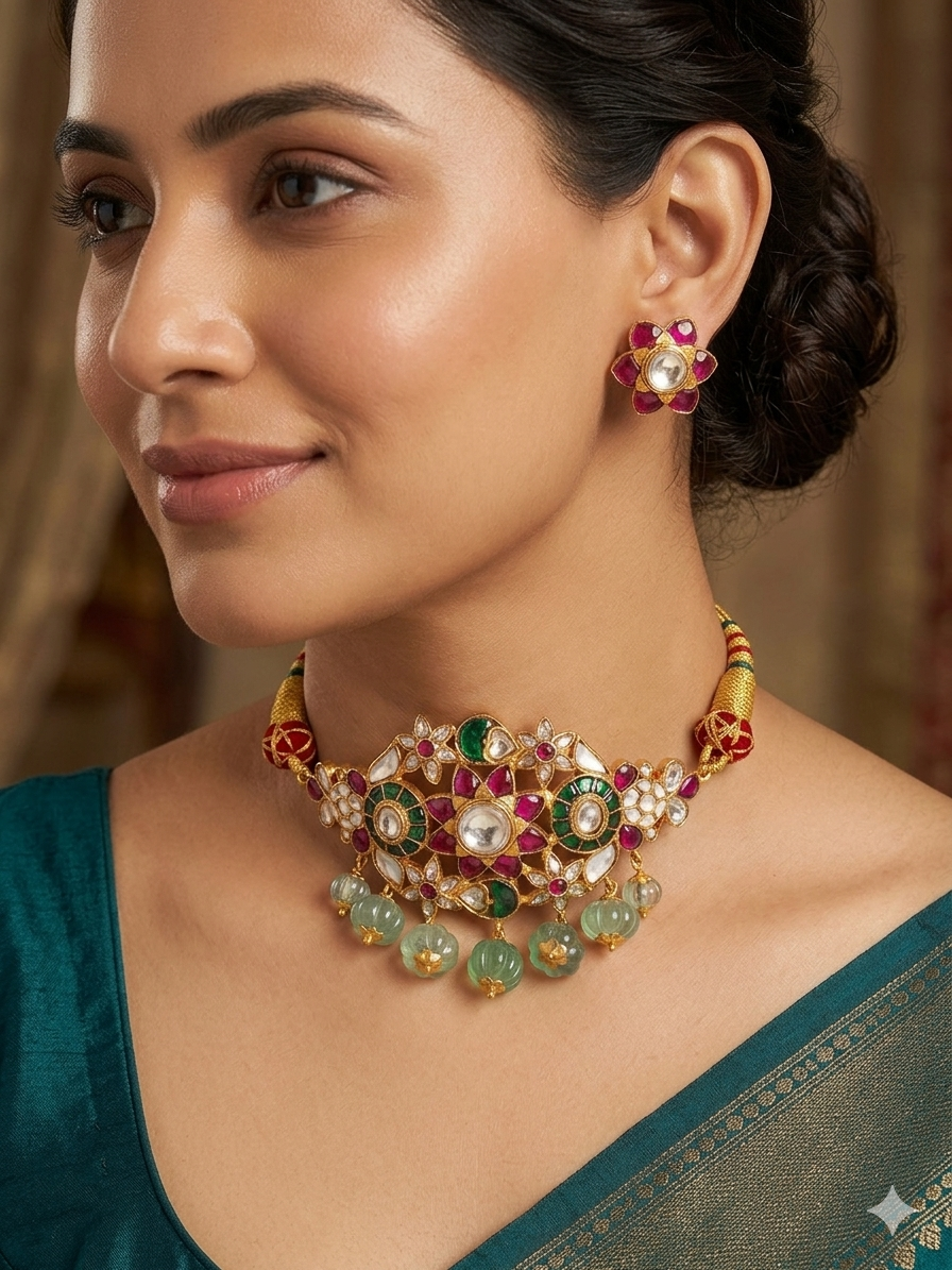 Hawamahal Kundan Chokker with Studs - Dropdeadgorgeous