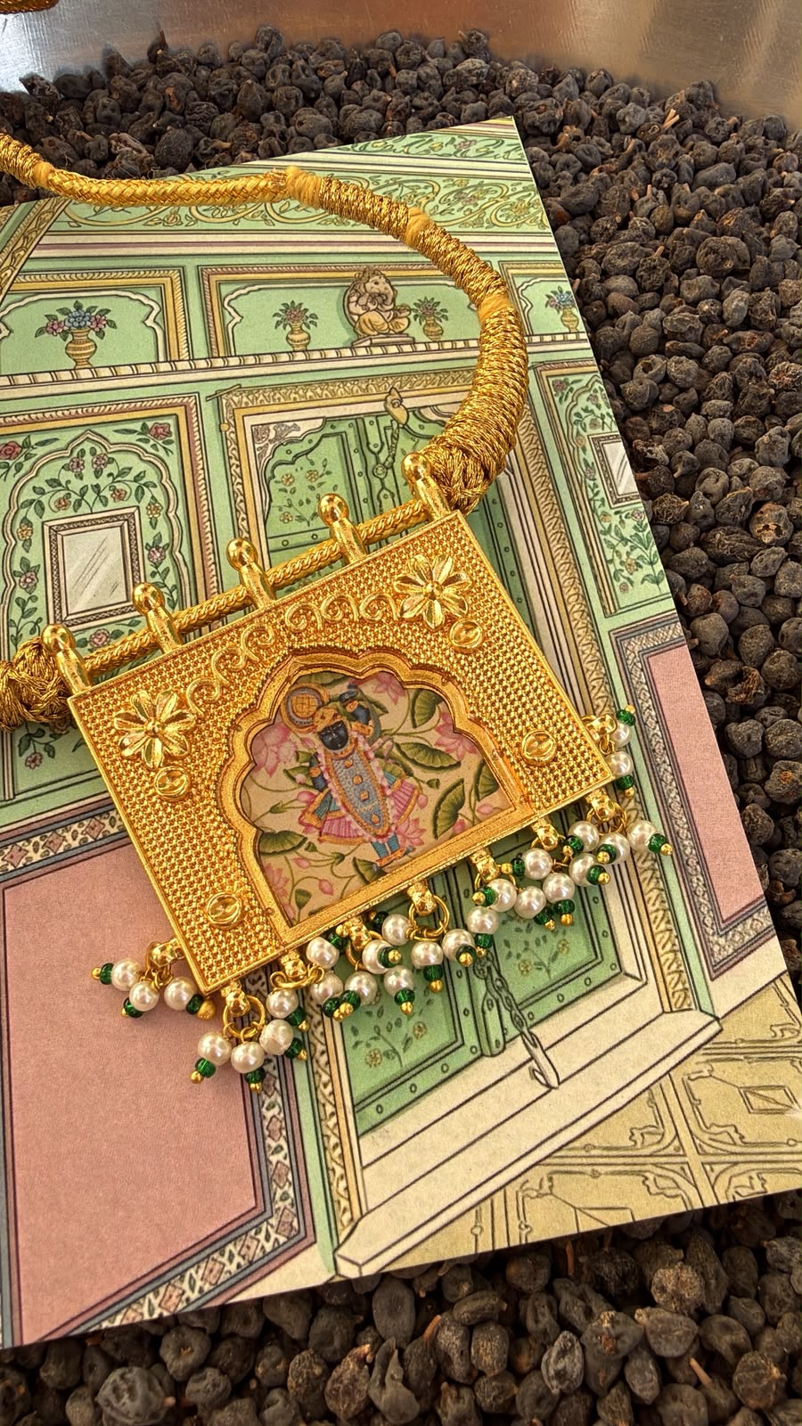 Shreenath Ji Panel Pendant with Sunheri Dori - Dropdeadgorgeous