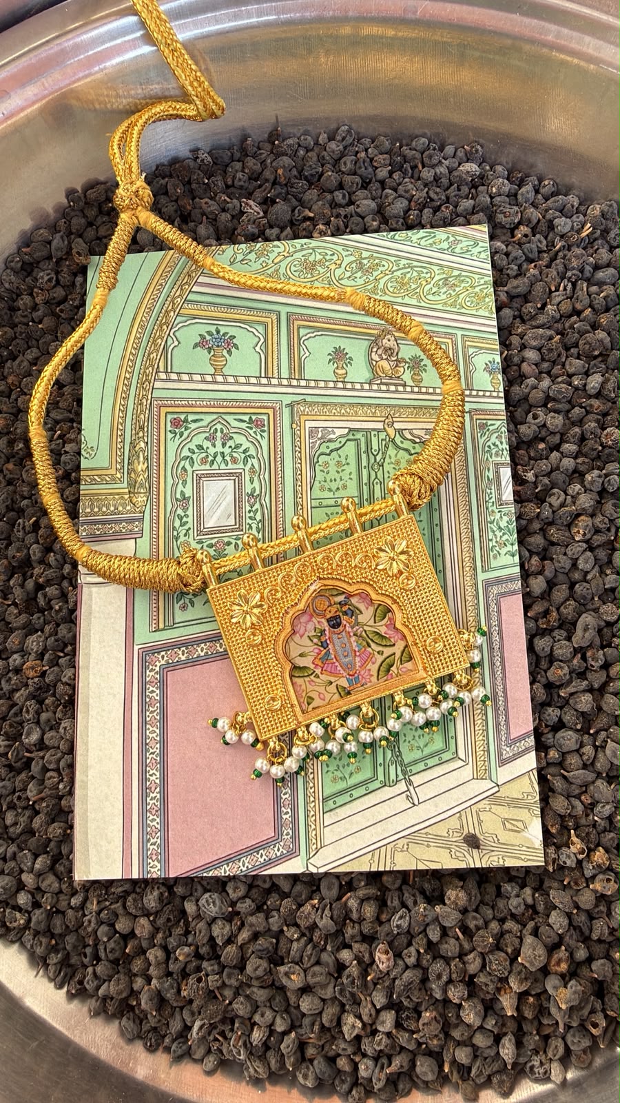 Shreenath Ji Panel Pendant with Sunheri Dori - Dropdeadgorgeous