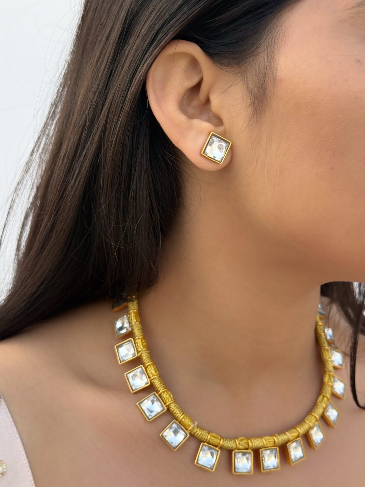 Square Kundan Haar 2.0 with Studs - Dropdeadgorgeous
