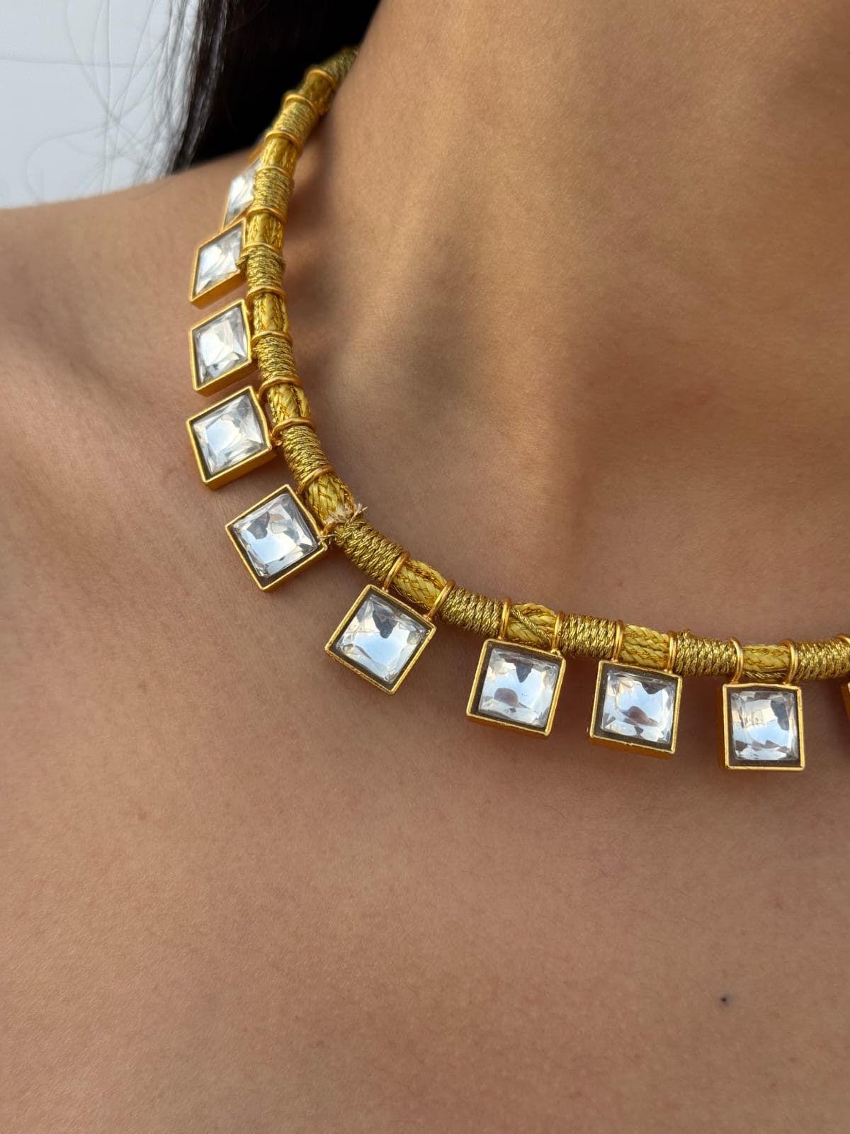 Square Kundan Haar 2.0 with Studs - Dropdeadgorgeous