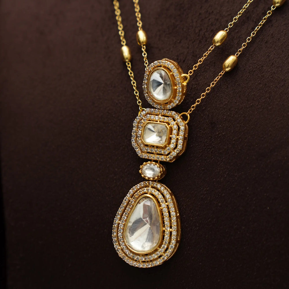 Indrani Layered Polki Pendant with Studs - Dropdeadgorgeous