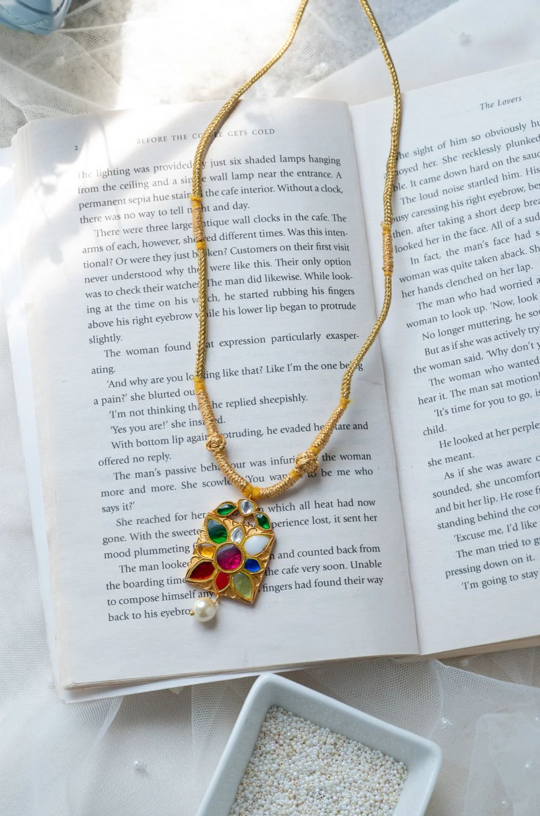 Navratan 9 Choki Pendant with Sunheri Dori - Dropdeadgorgeous