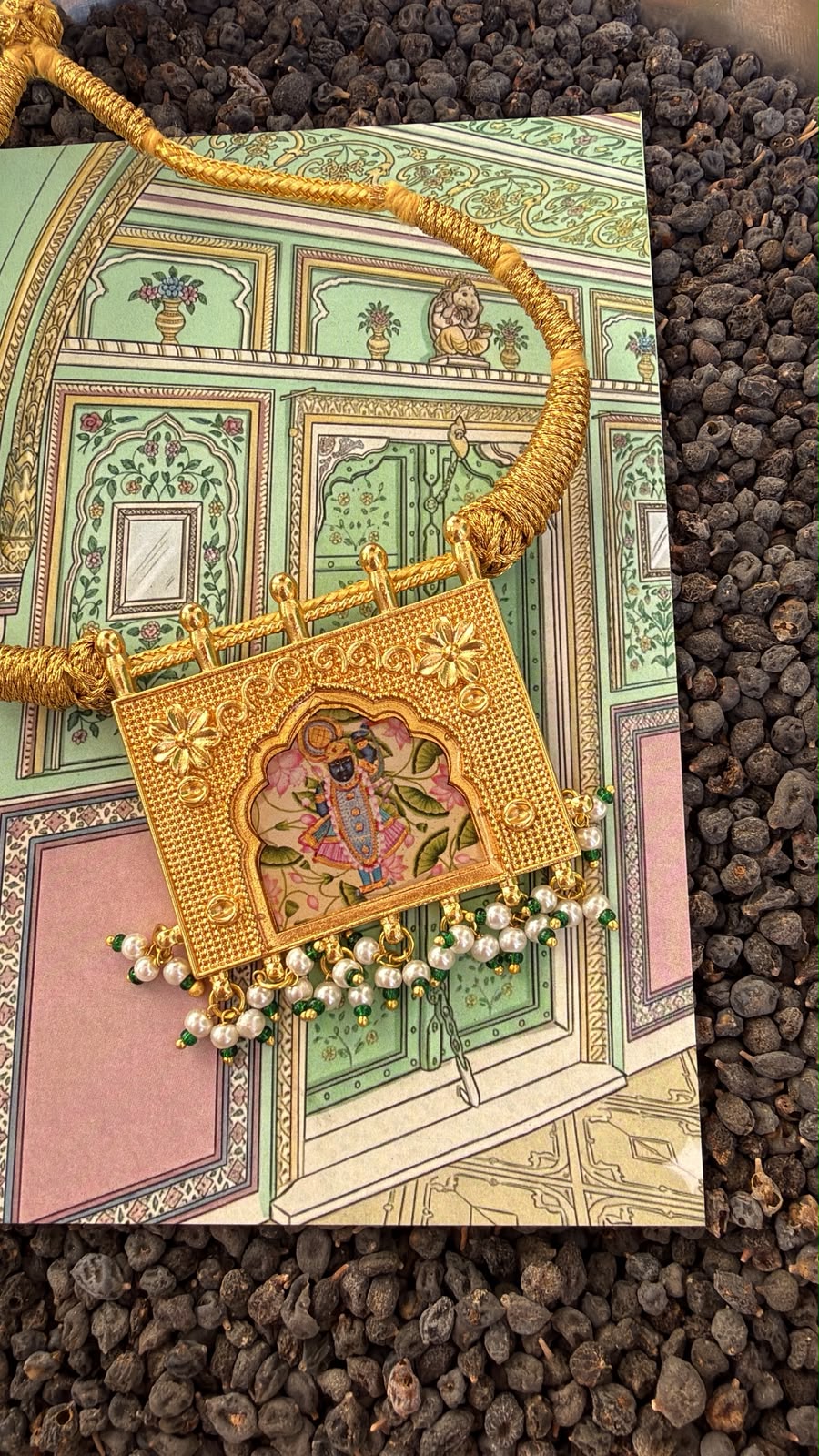 Shreenath Ji Panel Pendant with Sunheri Dori - Dropdeadgorgeous