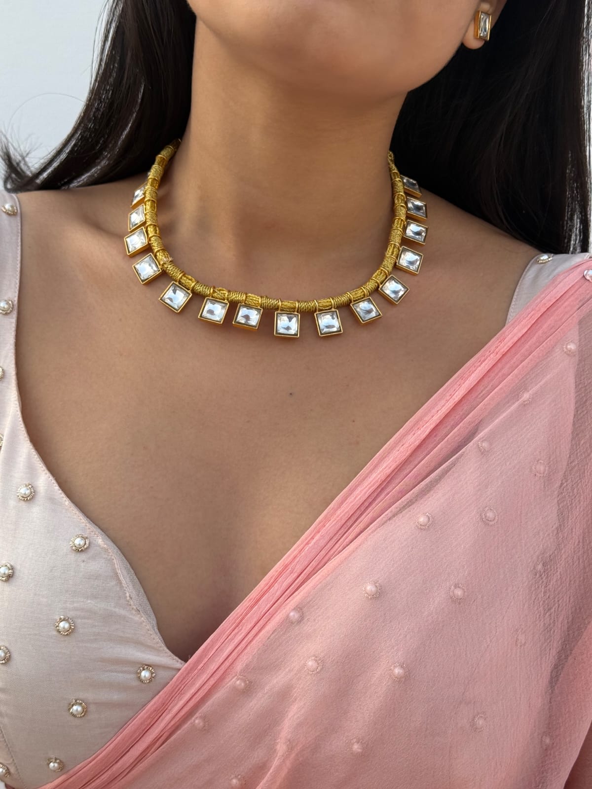 Square Kundan Haar 2.0 with Studs - Dropdeadgorgeous