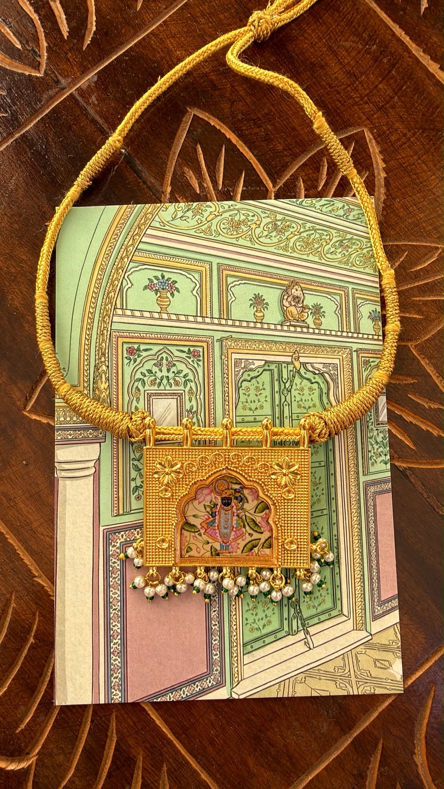 Shreenath Ji Panel Pendant with Sunheri Dori - Dropdeadgorgeous